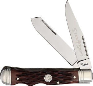 Boker Brown Jigged Bone D2 Steel Double Lockback Trapper 