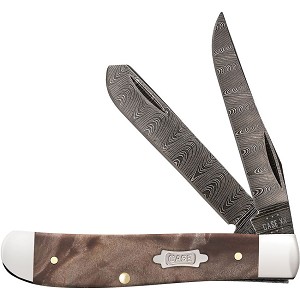 Case XX Maple Burl Wood Ladder Damascus 7207 Mini Trapper 
