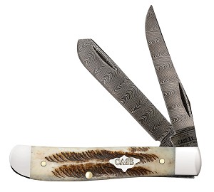 Case XX Vintage Bone Damascus 6207 Mini Trapper 