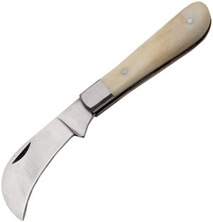 White Pruning Knife Smooth Bone Handle Hawkbill  
