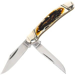 Rough Rider Cinnamon Bone Stag Carbon Steel Copperhead Knife 